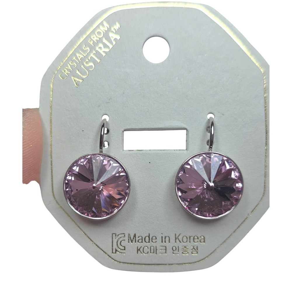 NWT Swarovski Element Austria LiightAmethyst PurpleRoundLeverback Earrings 15mm